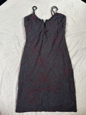 Charlotte Russe Black Dress with Burgundy Floral Lace